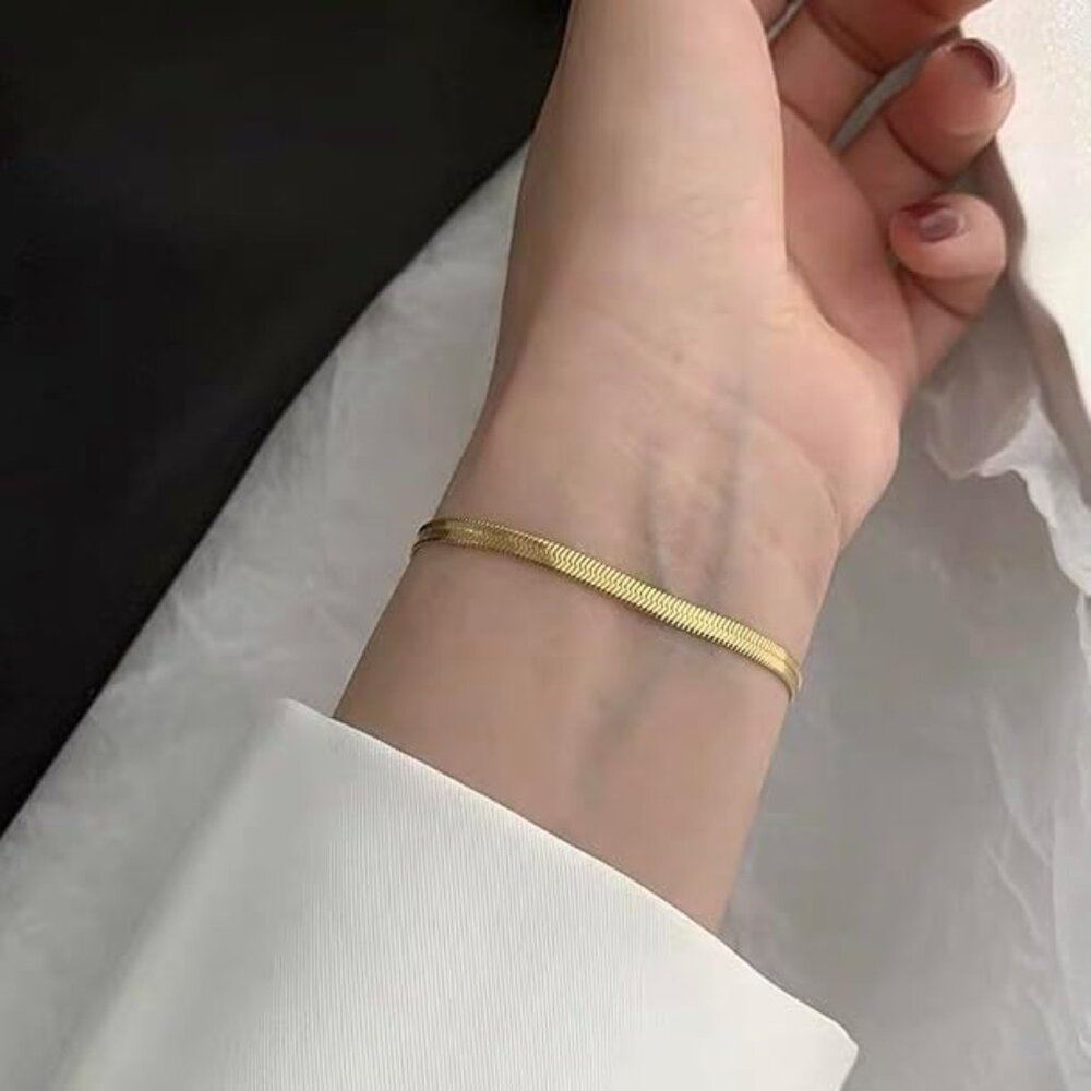 Waterproof Gold Jewelry Tarnish Free Meivim Herringbone Flat Chain Bracelet